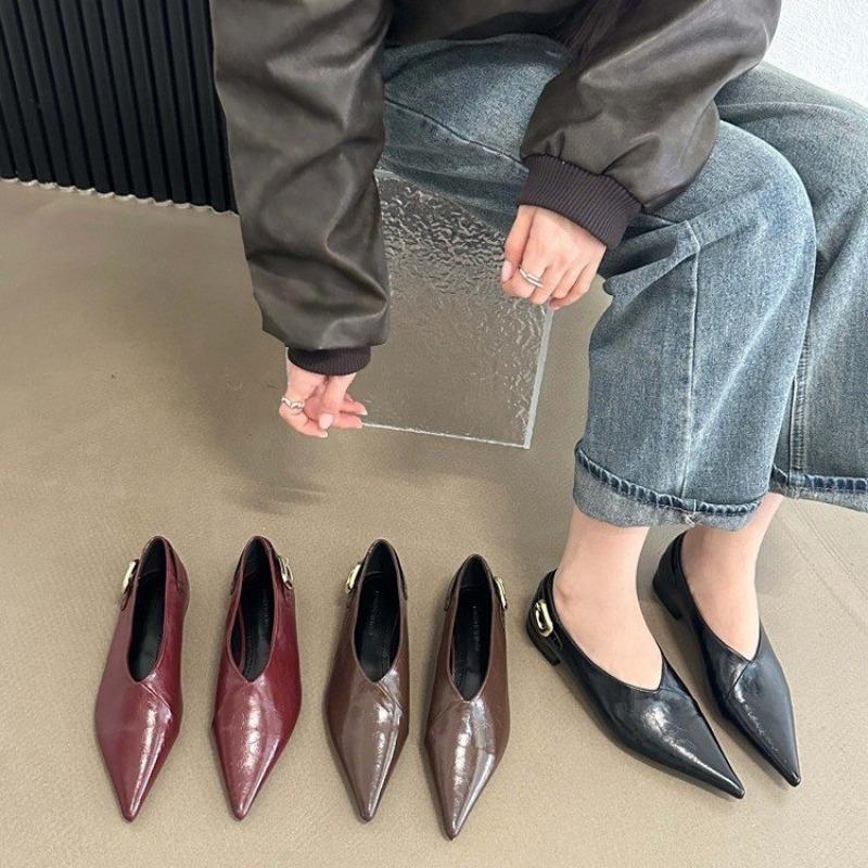 Fashion New Women's Boat Shoes Pointed Toe High Heels Small Heels Formal Shoes Coffee Color Office Work Metal Buckle Women's Shoes