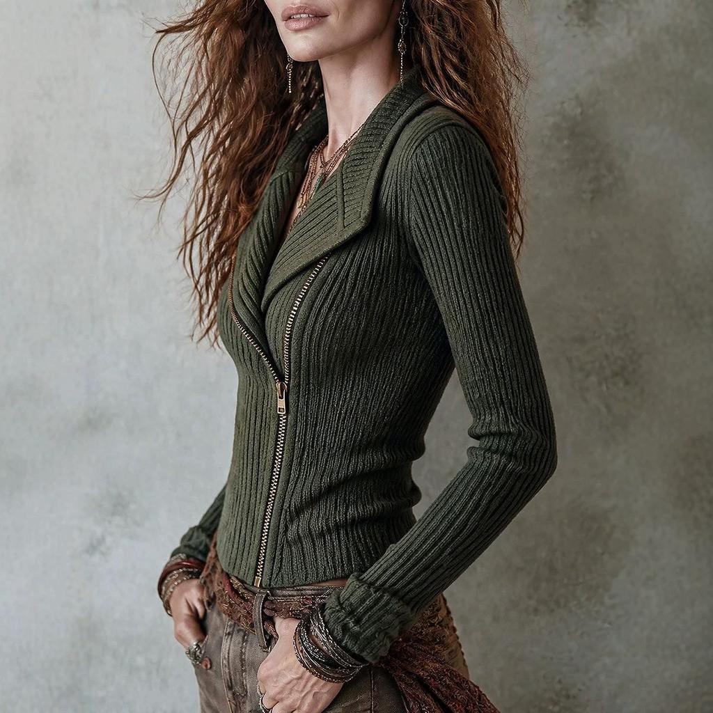 Western Style Casual Zipper Lapel Sweater Cardigan for EU and US Markets, 2026 Edition