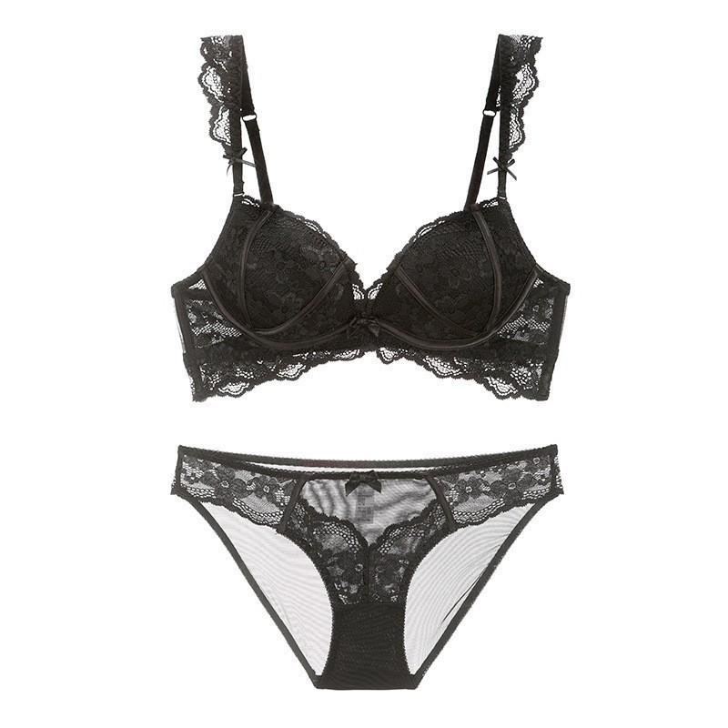 French sexy steel rimless breathable comfortable lace underwear women's thin top and thick bottom small breasts gather top bras