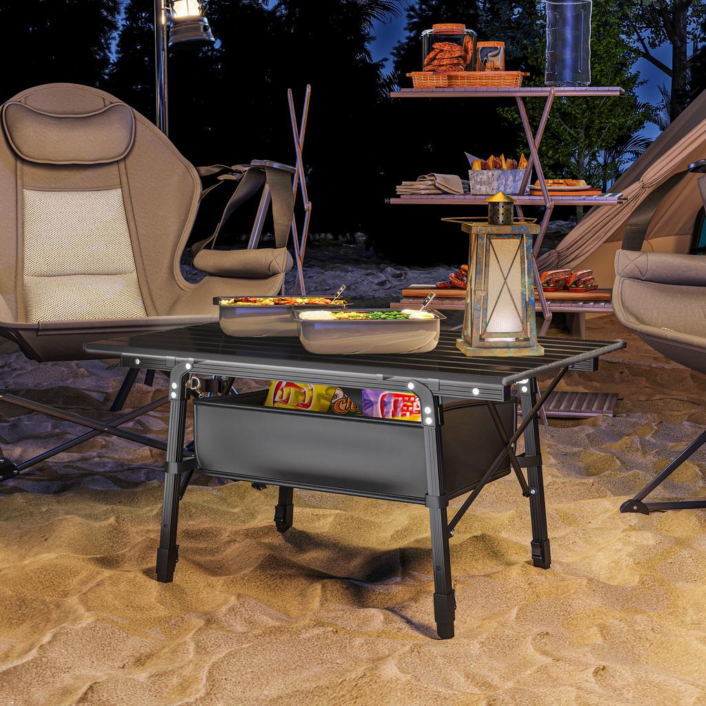 Folding Camping Table, 90 x 55 cm Height Adjustable Portable Collapsible Table