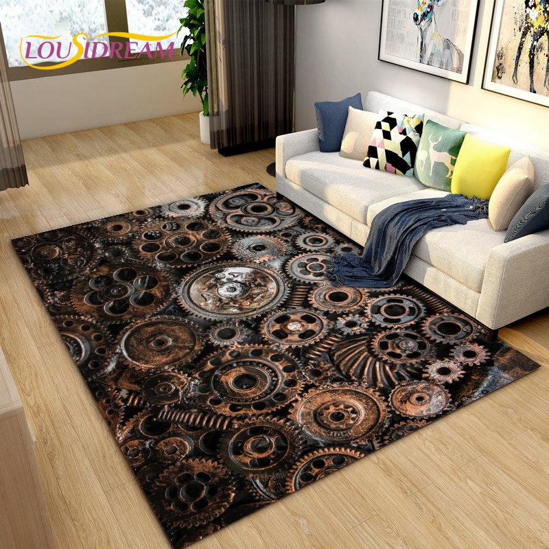 3D Steampunk Mechanical Cogs Gears Area Rug Large,Carpet Rug for Living Room Bedroom Sofa,Kitchen Doormat Non-slip Floor Mat