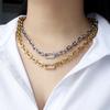 Delicate Small Square Stainless Steel Gold Color 6mm Link with Zircon Crystal Stone Link Necklace Choker for Women Femal