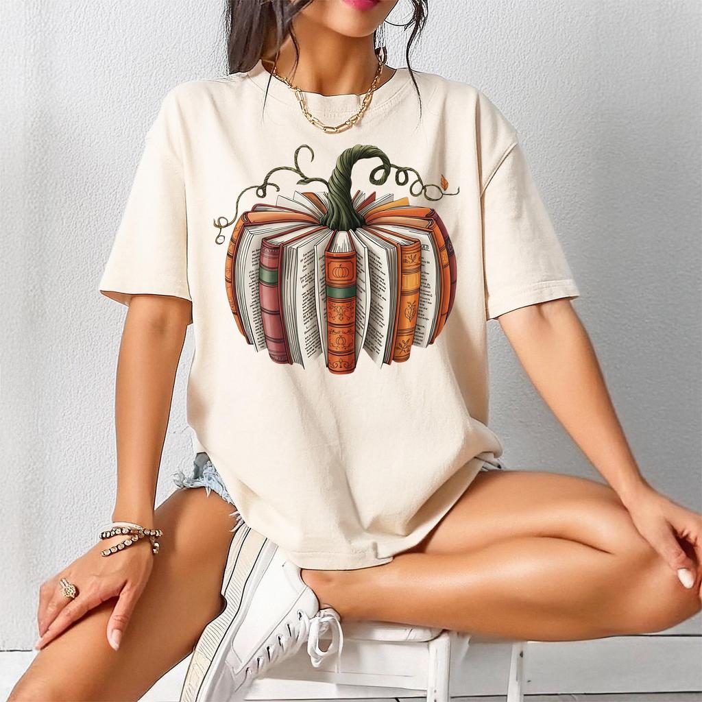 Vintage Women Teacher Fall Book Fall Pumpkin Bookish Tshirt Book Lover Gift Dark Academia Crewneck Unisex Y2K Top Streetwear