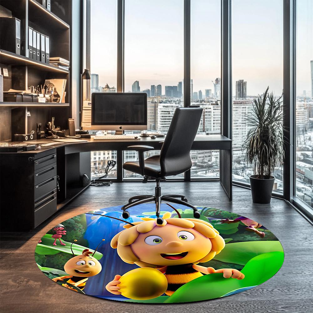 Maya the Bee Printed Round Rug Carpet Chair Rug Area Rug Entryway Doormats,for Office Chair Living Room Bedroom Kitchen Room.