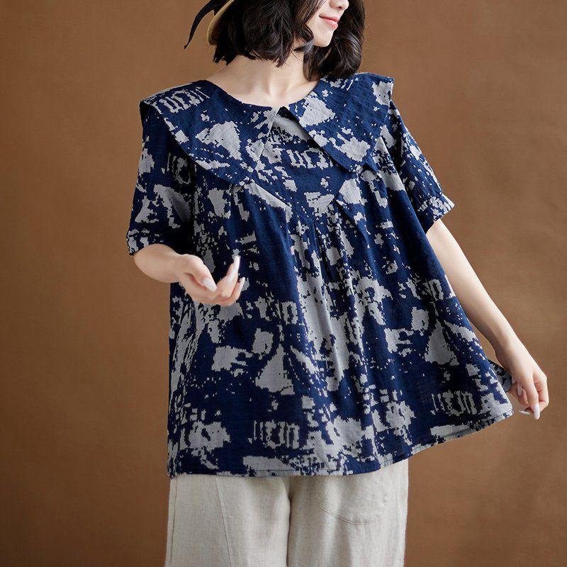Large Size Loose Summer Women's Shirt T-shirt Literary and Fashionable Doll Shirt Top Fashion