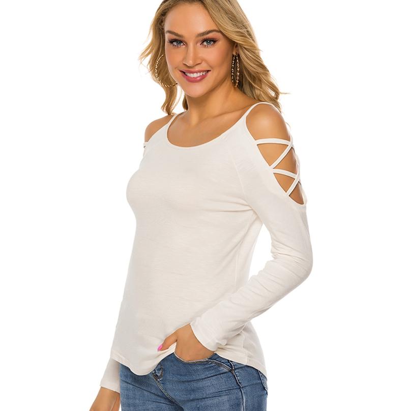 European Style Fashion Summer Women's Strapless Crossover T-Shirt Slim Long Sleeve T-Shirt