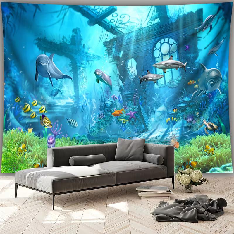 2D Coral Reef Underwater Tapestry for Aquarium & Ocean Party Photo Booth Background