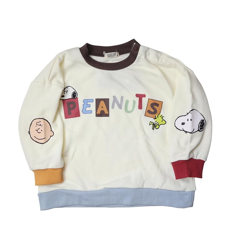 Snoopy sweatshirt, fleece lining, elbow appliqué, white, size 95