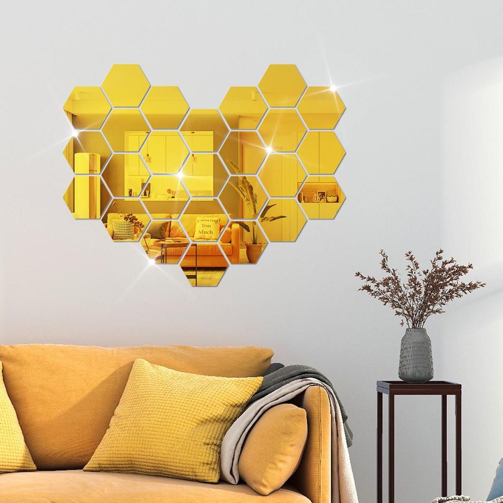 12-Piece Hexagonal Acrylic Mirror Wall Stickers, Self-Adhesive Decorative Set for Living Room
