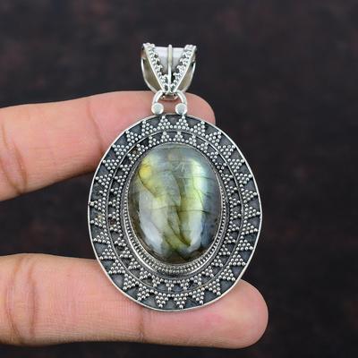 Pendentif Labradorite 925 Pendentif en argent sterling Pendentif en pierres précieuses originales Pendentif vintage Fait à la main Boho Pendentif Labradorite Bijoux pour cadeau