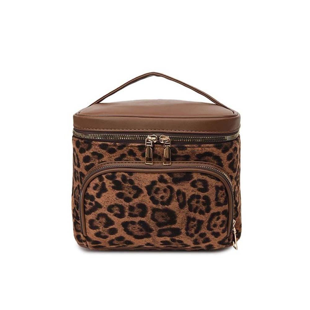 Leather Leopard Print Cosmetic Bag Handbag Pouch for Make Up Kit Pouches Bag Organizer  Cosmetics коричневый