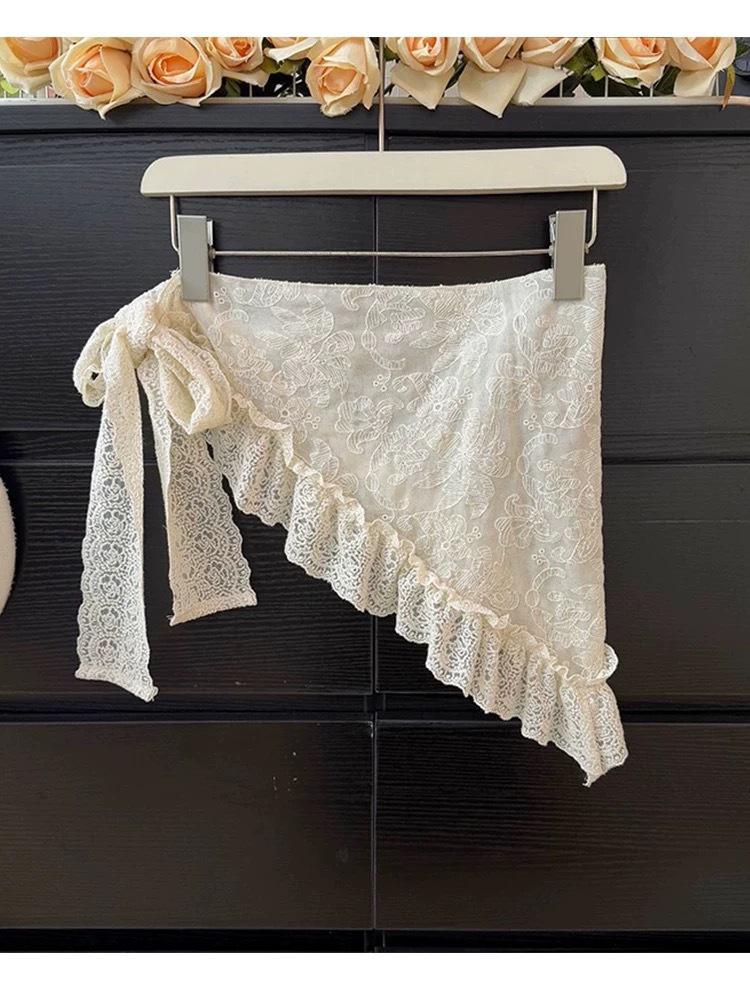 White Lace French Retro High-End Headscarf and Waistband for Women – Spring/Summer Triangle Wrap Hair Tie