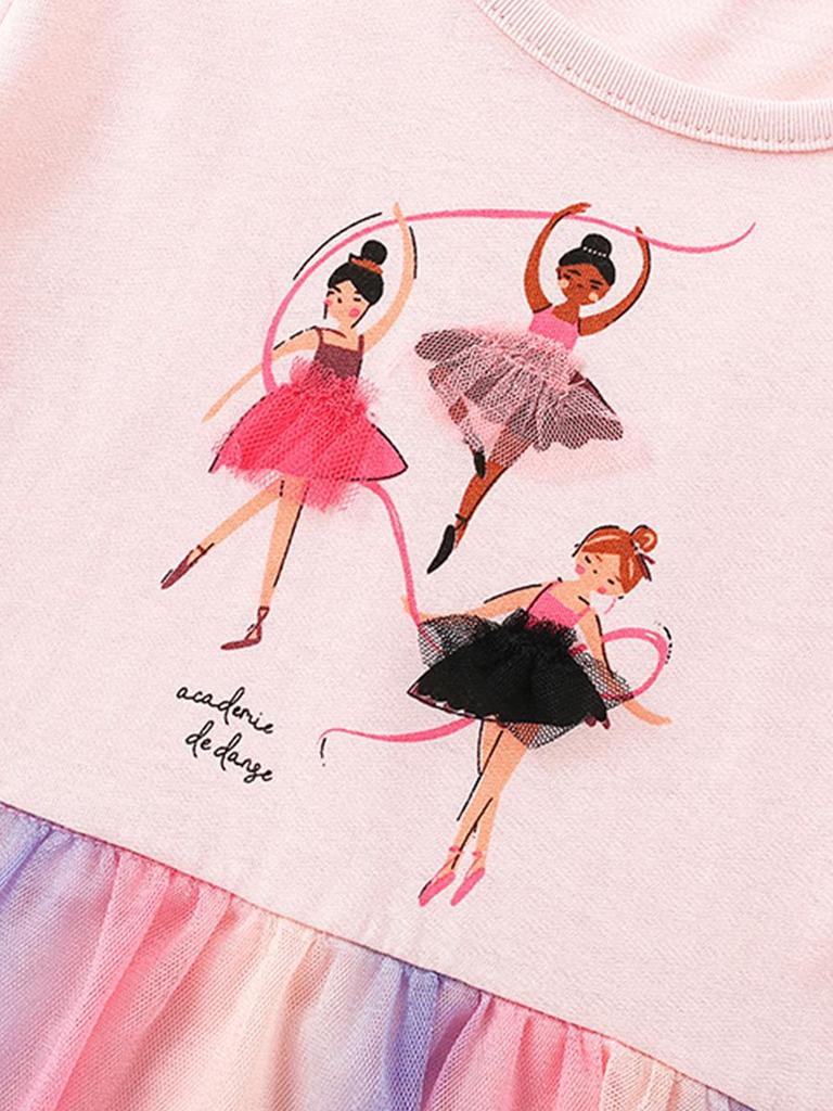 26-year Spring/Summer Kids' Rainbow Mesh Dress - Sweet Print, Round Neck, Short Sleeve, In Stock