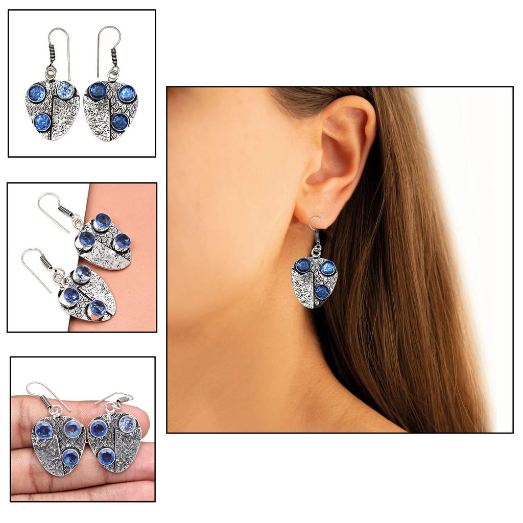 Tanzanite Gemstone Unisex Women's Gift For Her Silver Jewelry Earring 1.5''
