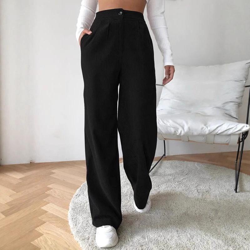 2025 Herbst Damen High Waist Lässige Cordhose - Locker, Einfarbig, Gerades Bein