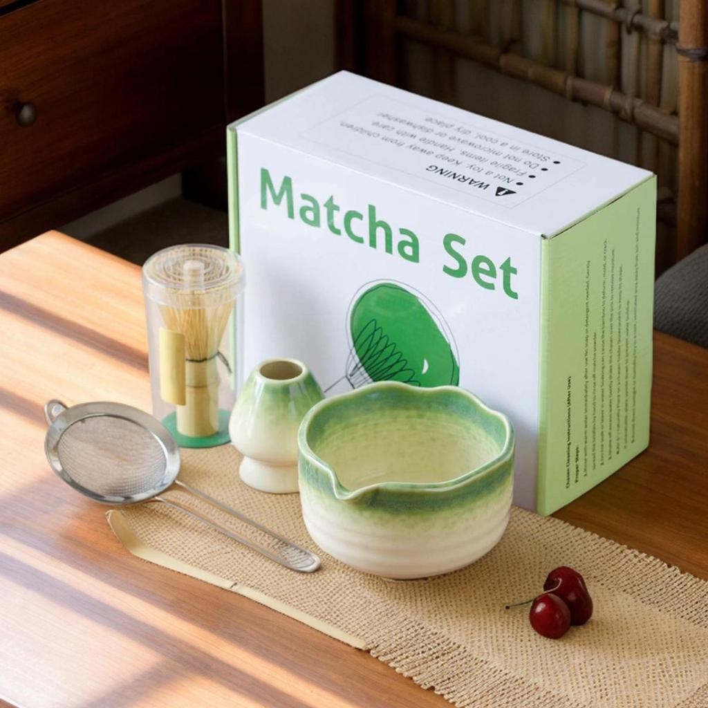 Matcha Whisk Set Tea Ceremony Kit Set of 5 Ceramic Matcha Whisk Accessories for Latte Drinks Kitchen Home Camping Breakfast