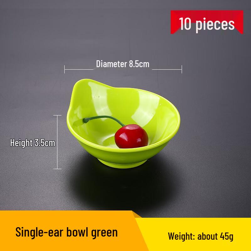 Round Melamine Single-Ear Dipping Sauce Dish, Green, 10-Piece Set