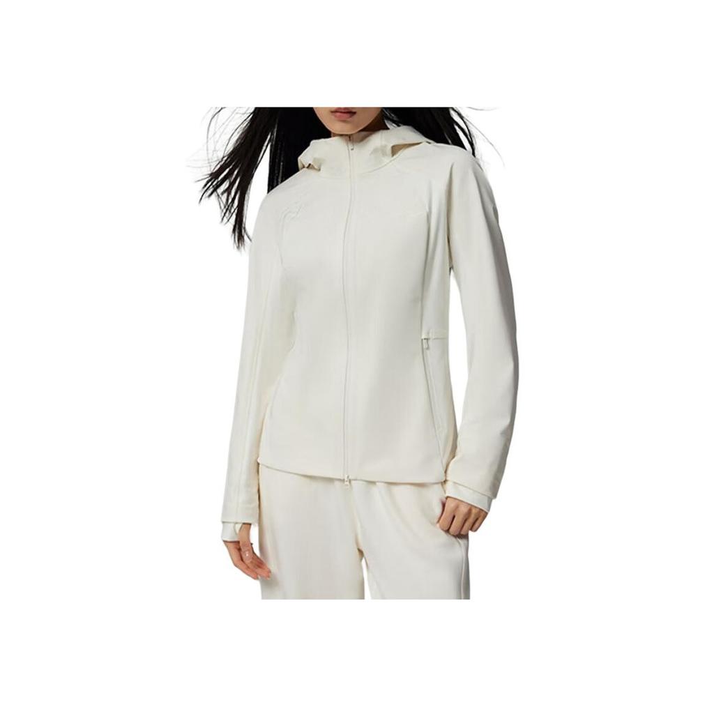 Saucony Hooded Solid Color Zipper Breathable Lightweight Jacket Women Jacket Oatmeal-White SC1240155A-WT30