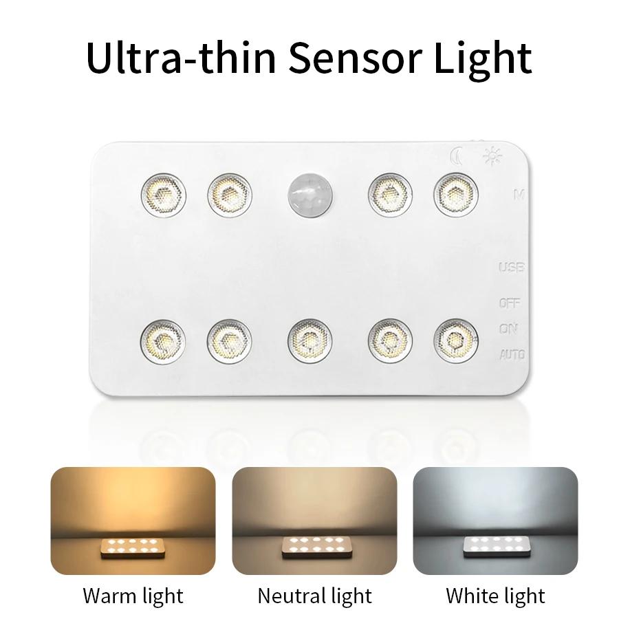 

Светодиодный настенный светильник с датчиком движения, перезаряжаемый через USB, ночники, магнитный светильник для шкафа для прикроватной тумбочки, кухни, кладовки, лестничного освещения