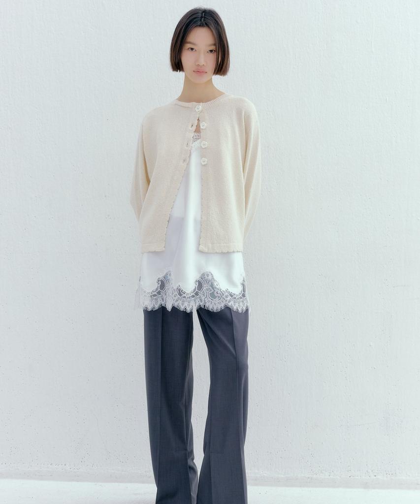Okuka Lace Strap Satin Dress - White