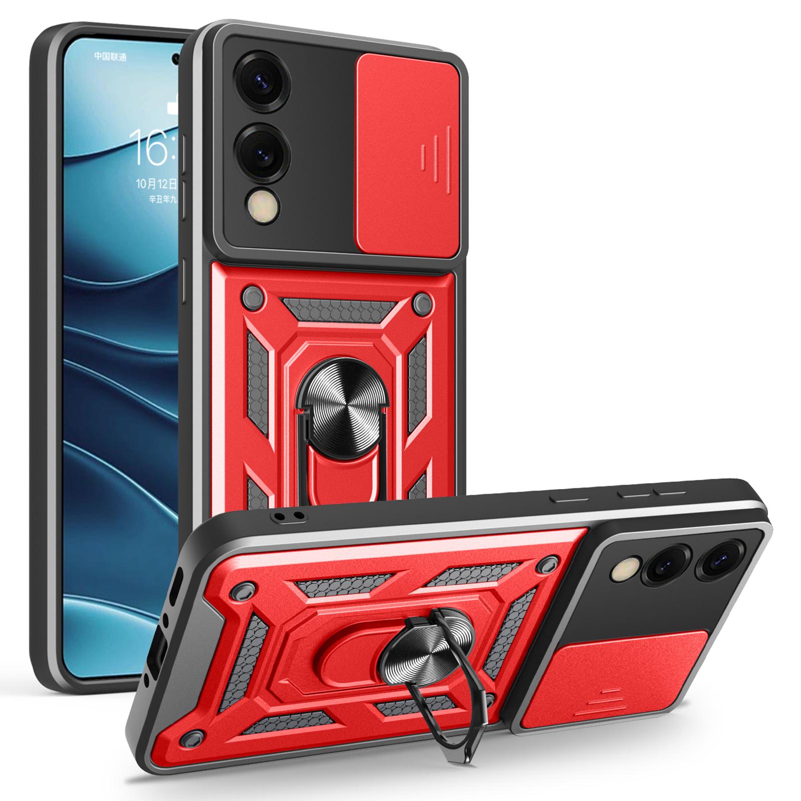 

For Samsung Galaxy S25 Edge Case with Slide Camera Lid PC+TPU Kickstand Phone Cover Red