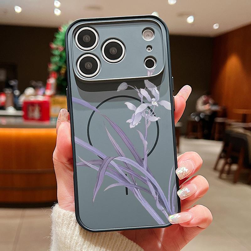 Magnetic For Magsafe Case For iPhone 17 Pro Max Purple Orchid Floral Pattern Skin Feeling Cover For iPhone 16 15 14 13 Pro Max