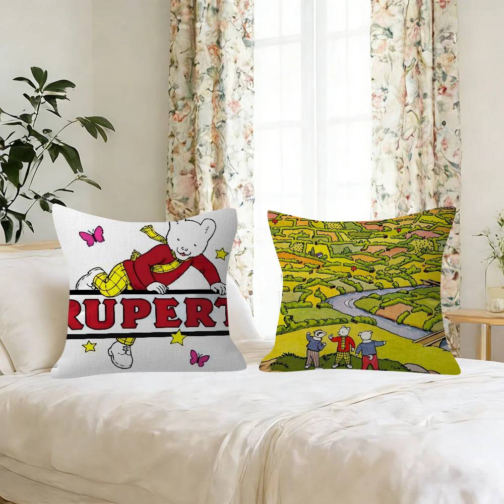 Anime R-Rupert B-Bear Maple Design Cushion Cover Happy Autumn Harvest Decor Holiday Decorati Pillow Cover