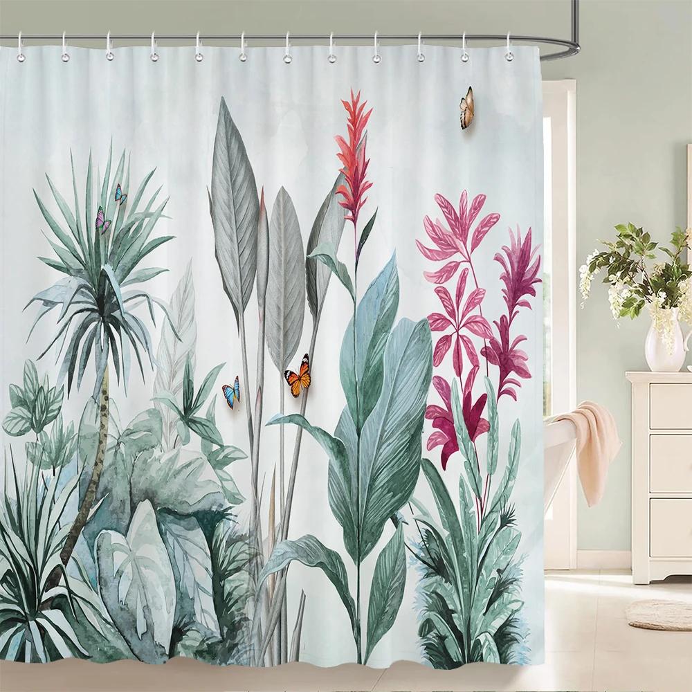 Modern style Shower Curtain 3D Tropical Plant leaves Printed Fabric Bathroom Curtains Home Bathtub Decor Curtain with Hooks