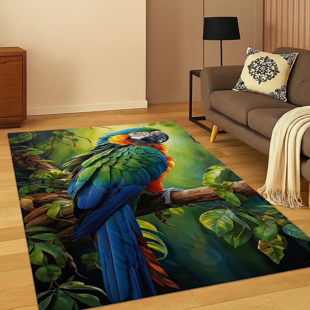Colorful Macaw Budgerigar Bird Parrot Carpet Rug for Living Room Sofa Home Bedroom Doormat Decor,Playroom Non-slip Area Rug Gift