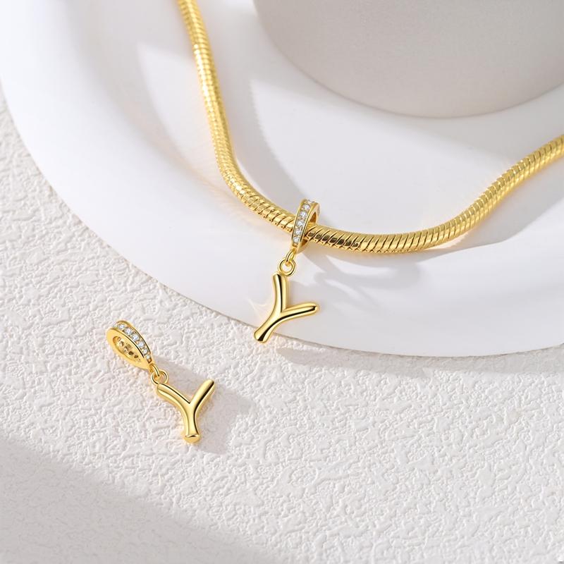 copper Golden Letter Y Charm Bead Charms Compatible With Authentic Bracelets Making Gift for Woman Jewellery Diy Fashion Pendant