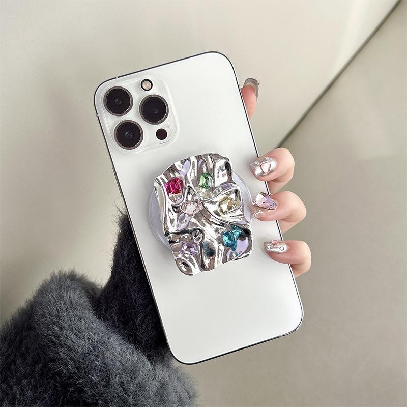 Metal Plating Folded Mobile Phone Airbag Bracket Magnetic Suction Removable Retractable Rhinestone Gem Wind Support Bracket