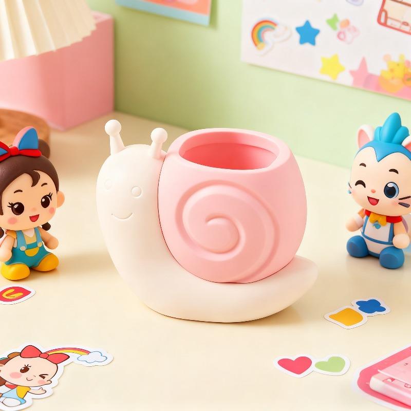 

Cartoon Snail Dinosaur Pen Holder Desktop Storage Organizer for Stationery Makeup Brushes, Cute Creative Office Desk Accessory розовый