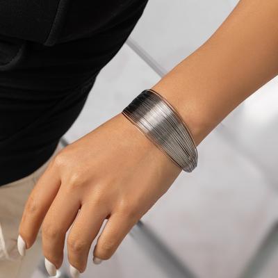 Women Bangle Multi-layered Wire Wide Open Adjustable Individual Alloy Metallic Hip Hop Club Party Wrist Jewelry Retro Punk Bracelet