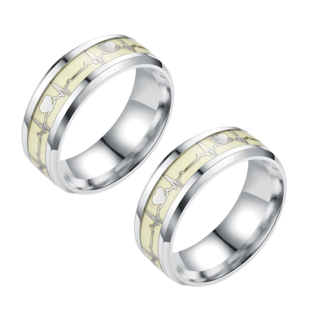 

2 Pieces Exquisite No Heart Dark Bands Rings Steel In Wedding Fade Stainless Luminous Accessories Jewelry Couple Trend Glowing