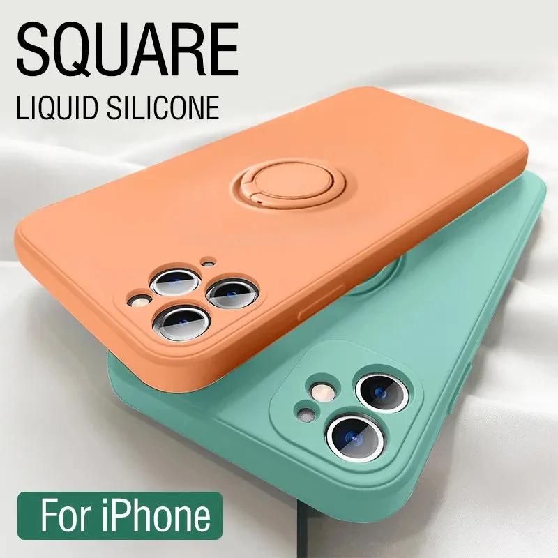 Liquid Silicone Magnetic Bracket Ring Phone Cases For IPhone 15 14 13 12 11 Pro Max Mini X XS XR 8 7 Plus Shockproof Back ';\[].
