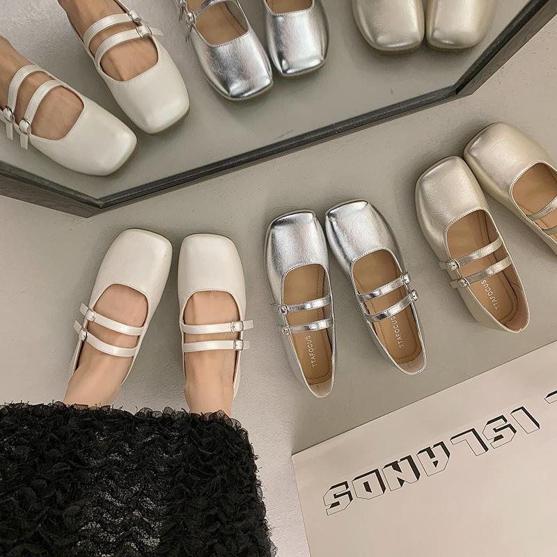New Inner Height Increase Small Ballet Shoes Niche Round Head Shallow Mouth Gentle Double Breasted Soft Sole Mary Jane Single Shoes
