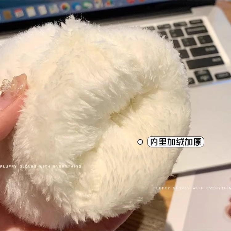 New Christmas antlers plush gloves women's thickened warm cute student cycling cold-proof half-finger gloves