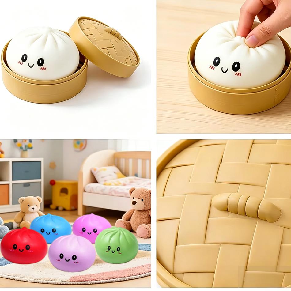 Pressure Dumpling Squishies Cute Colorful Bun Toy Slow Rising Stress Relief Fidget Toy For Kids Adults Anti-Anxiety Toys