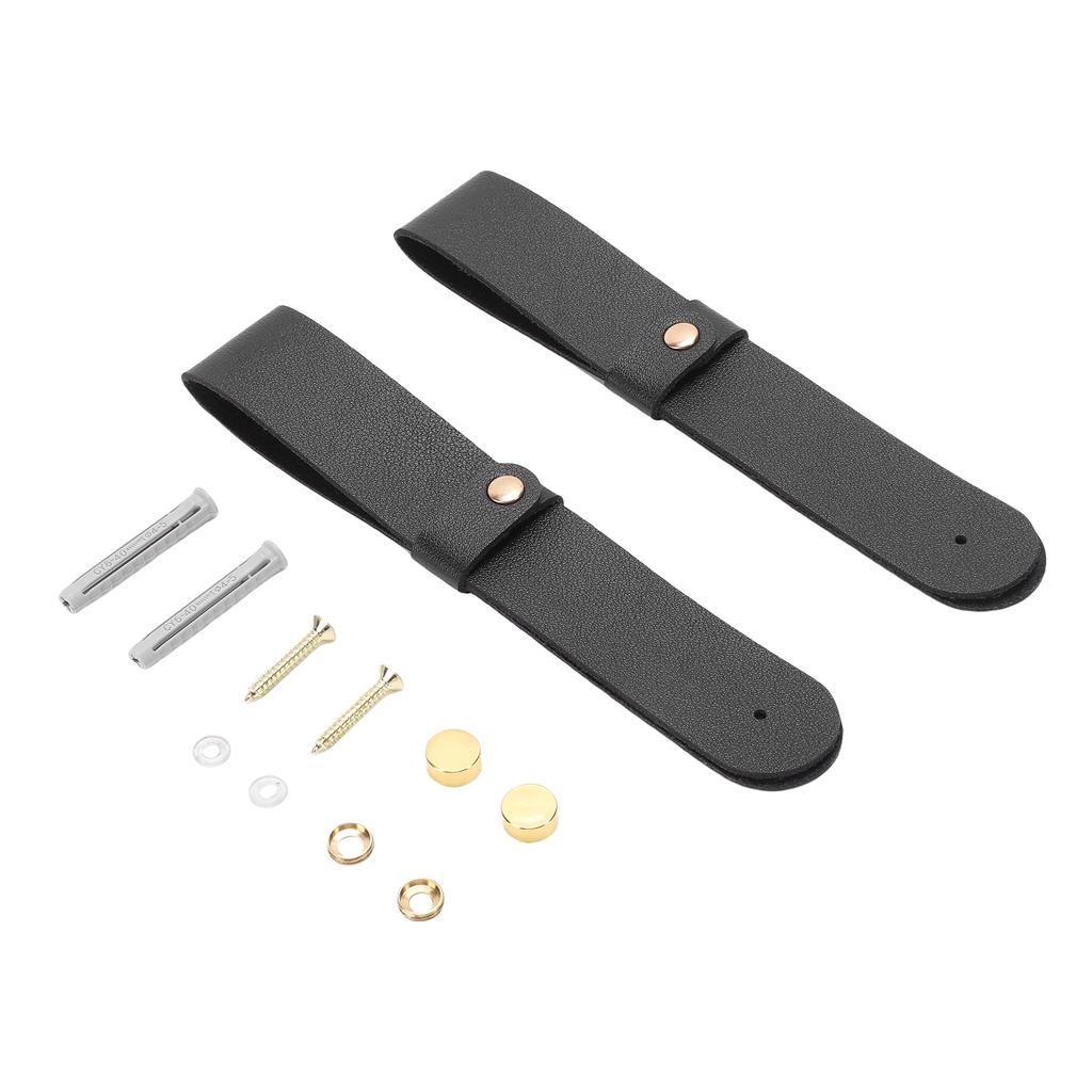 2pcs PU Leather Curtain Rod Holders Brackets Mounted Loop Straps with Screws Plastic Wall Plugs Boho Pole Hanger Hook