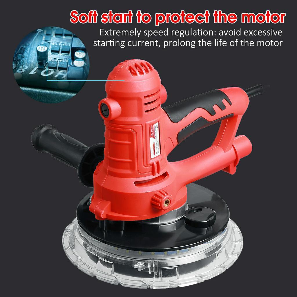 1250W 6 Speed Drywall Sander Wall Polishing Machine Grinding 3500rpm  Handheld Putty Polisher Machine with LED Light And Dust Bag