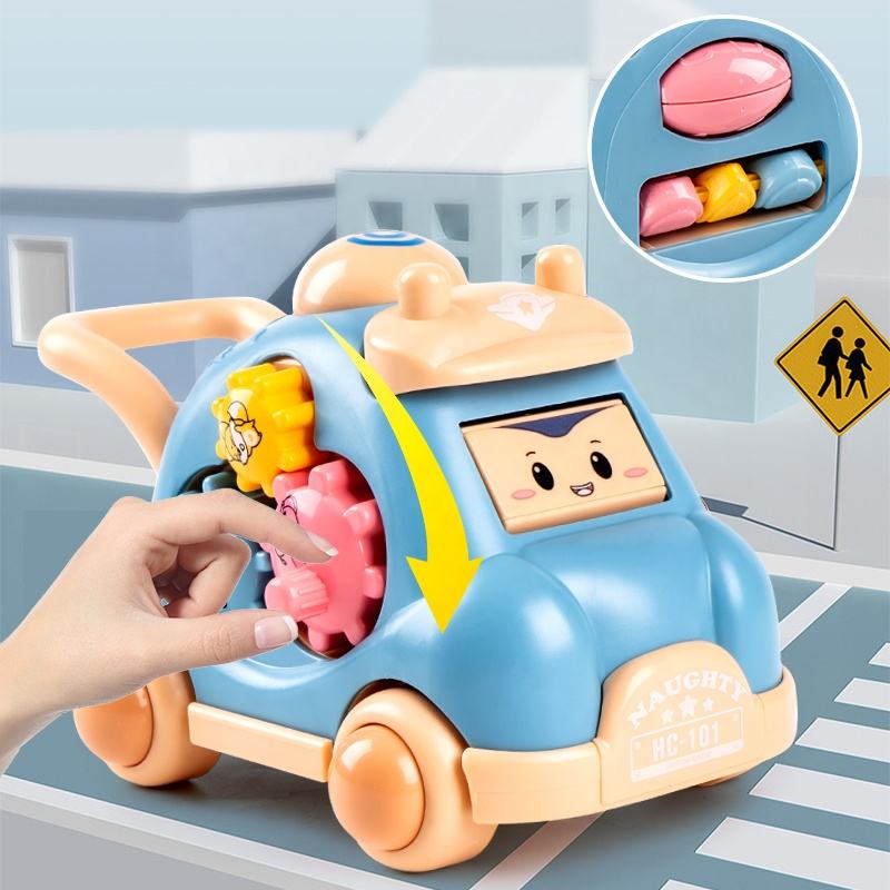 Non-Toxic Kid Pull Along Toy Walking Trolley Musical Light Up Car Toy Crawling To Walking Learning Toys Cartoon Polyhedral Trolley Car Toy