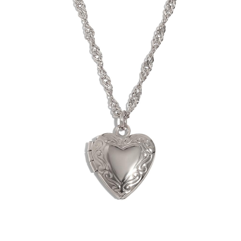 MamacitaSlay Meaningful Hollow Heart Puppy Fingerprint Can Paste Photo Pendant Necklaces for women stainless steel jewelry woman