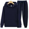 Fashion Solid Color Sports Casual Pullover Hoodie Fleece Men's Hooded Two-piece Set
