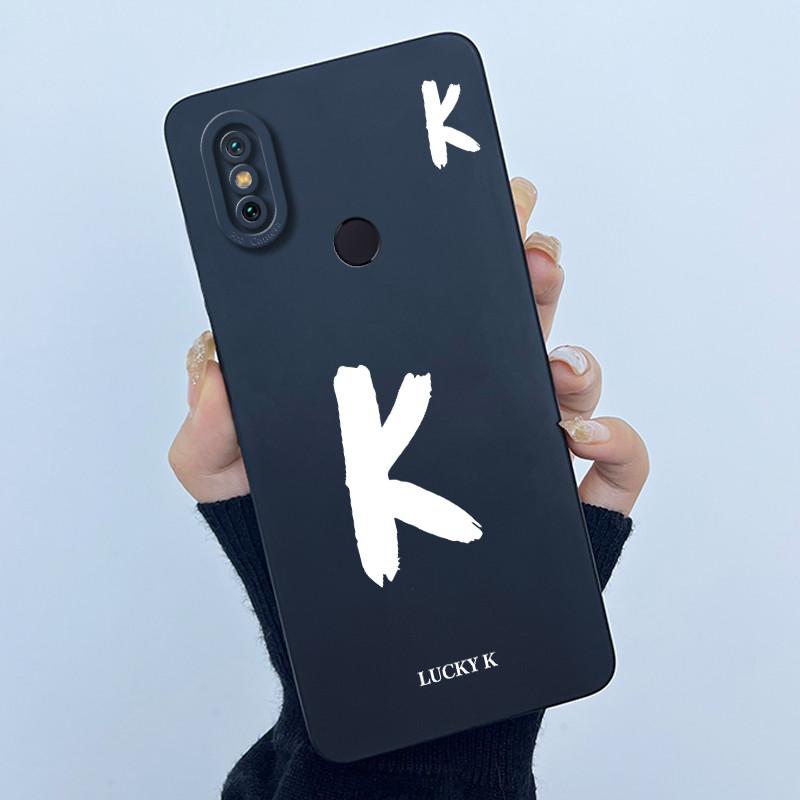 Lucky Initial Letter Phone Case For Xiaomi Mi A2 (Mi 6X) Casing Full Protect Camera Lens Shockproof TPU Soft Matte Cover Bumper