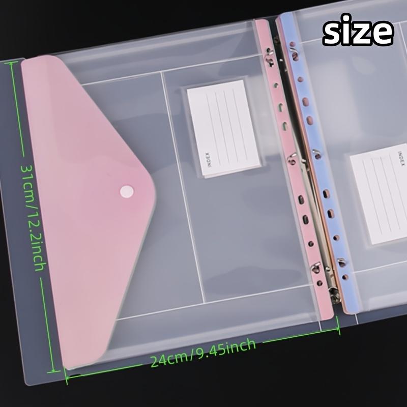 6pcs Expandable Binder Pockets - 11 Holes for 2/3/4 Ring Binders, Side-Opening Plastic Folders with Snap Button