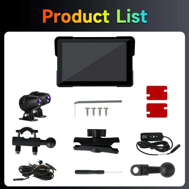5" Motorcycle 2K DVR Wireless Carplay Android Auto Portable Screen GPS Navigation IPX7 Waterproof Monitor Dash Cam Bluetooth