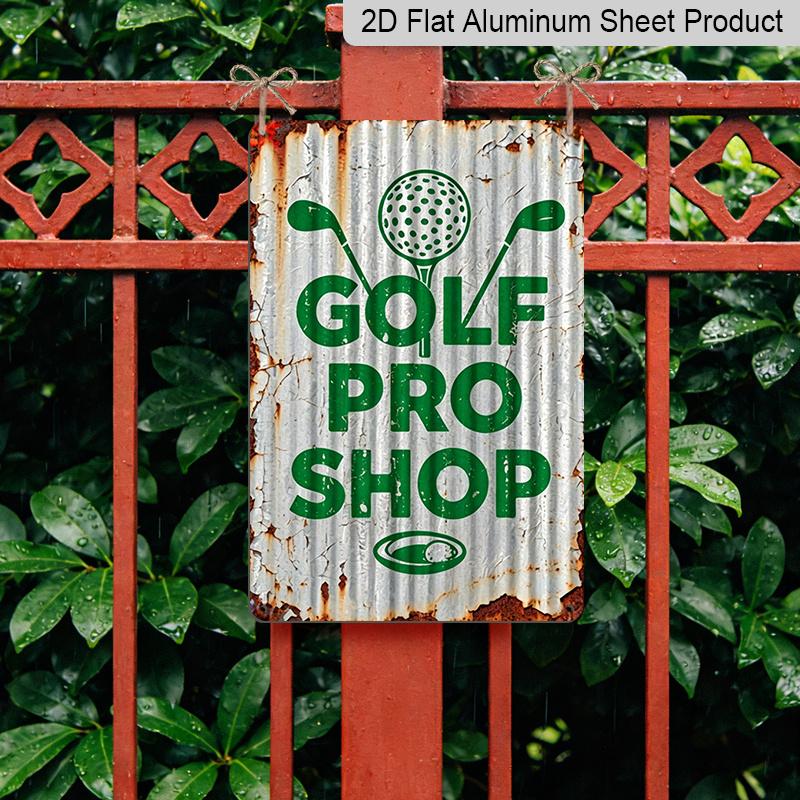 2D Flat, 1pc Golf Pro Shop Aluminum Sign - 8x12 Inch Vintage Golf Clubs & Ball Design - for Man Cave, Office Decor - Easy Hang Pre-Drilled Holes