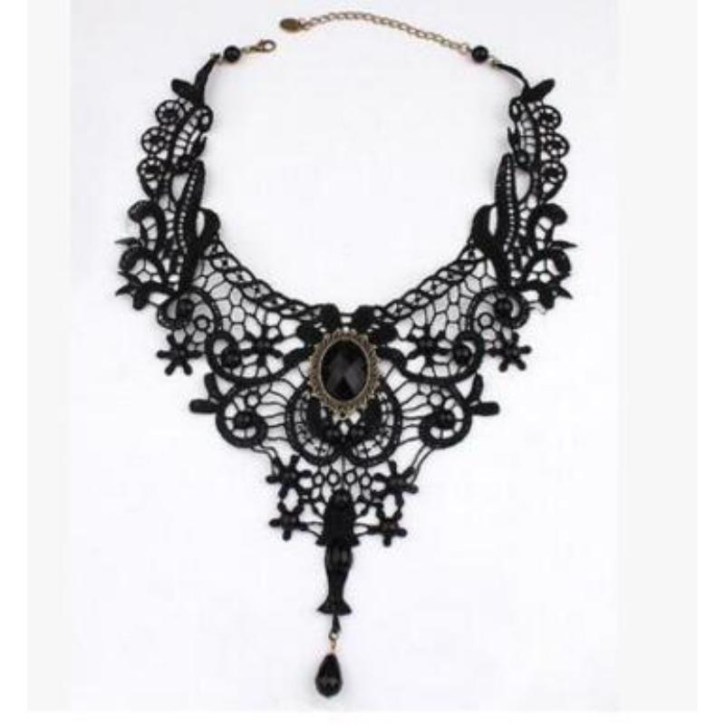 Gothic choker lace necklace women's neck chain simple exaggerated black collarbone chain fake collar handmade jewelry