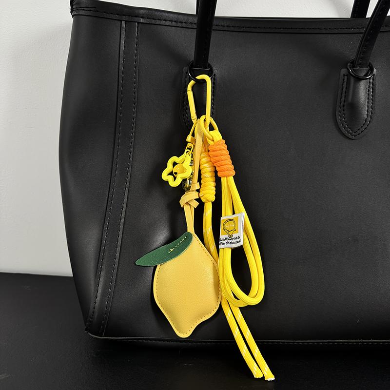 Yogodlns Pendentif Sac à Dos Citron en Similicuir d'Été Ornement de Sac à Main Tissé en Nylon