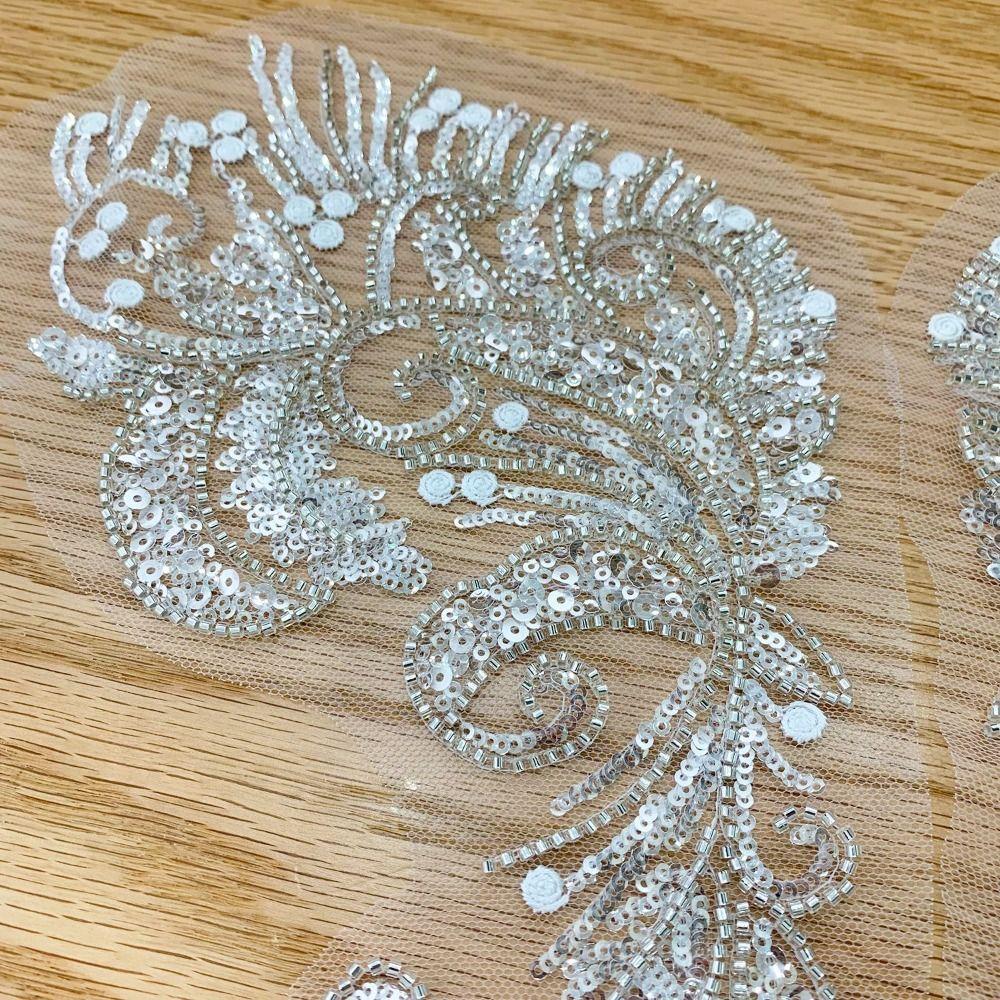 Elegant Bead Tube Appliqué Sequins Embroidery Cloth DIY Handmade Wedding Dress Accessories Luxury Collar Appliqué Evening Gown